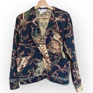 Vintage Tapestry Coat Shawl Collar Two Button E. Claire S/M Boho Artsy Western